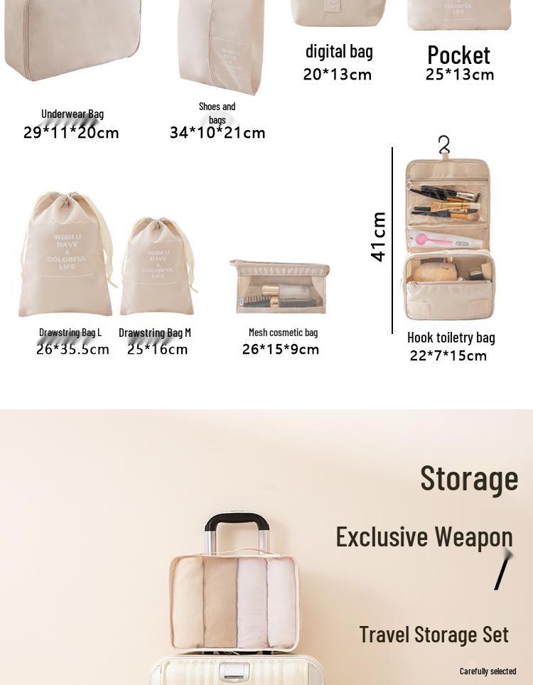 Eight-Piece Travel Storage Bag Set for Organizing Clothes