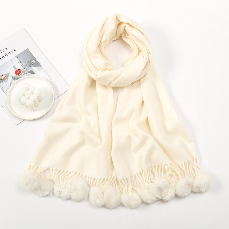 Hot-selling New Solid-color Hairball Imitation Cashmere Scarf In Autumn and Winter, Versatile Fashionable Velvet Thickened Fringed Warm Scarf