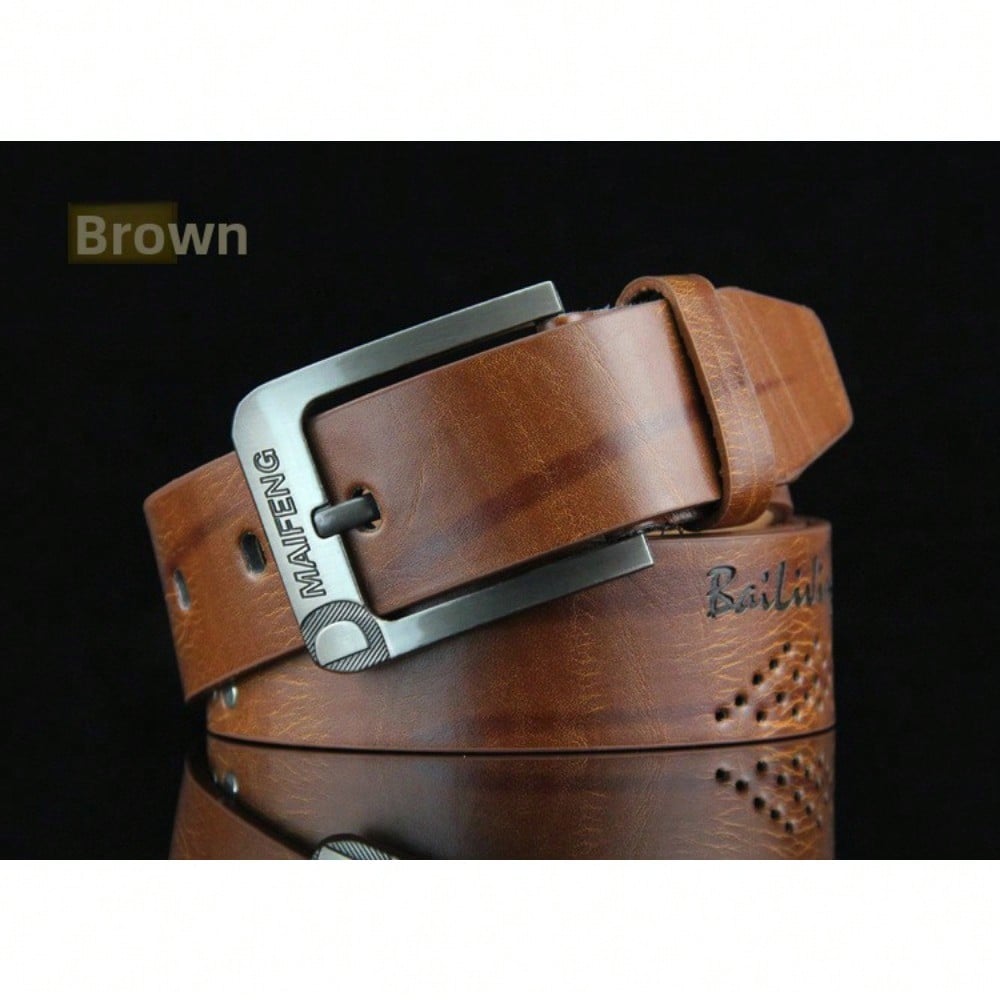 Nieuwe Casual Herenriem, Riem met Gesp, Retro Klinknagelriem 110cm bruin