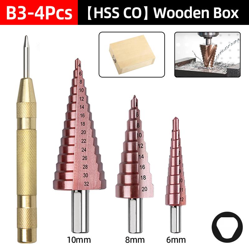HSS-CO Cobalt Step Drill Bit Straight Groove Triangle Shank Metal Stainless Steel Cone Drilling Tool Hole Saw Cutter