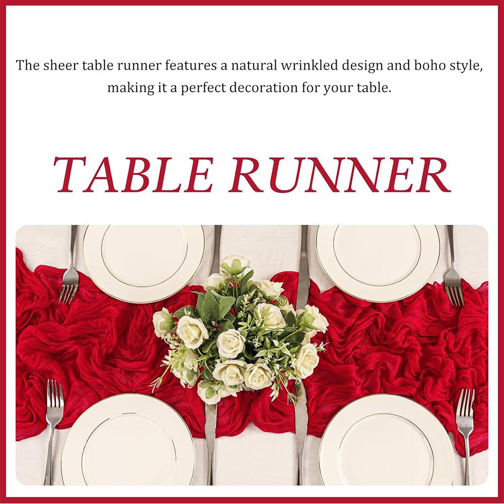 2pcs Red Cheesecloth Table Runner Boho For Baby Shower Wedding Party Birthday