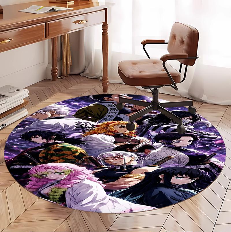 Runder Teppich mit Demon Slayer Muster, Innen-/Außenmatte, für Picknick, Spielzimmer, Schlafzimmer, Büro, Wohnzimmer, Heimdeko Teppich, Geburtstagsgeschenk