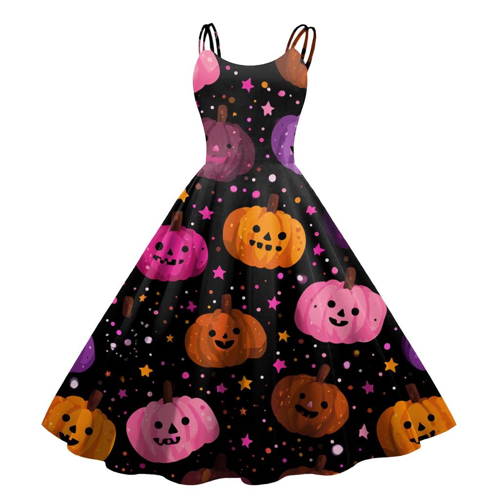 Women's Halloween Print Sexy Off-The-Shoulder Punk Vintage Dress