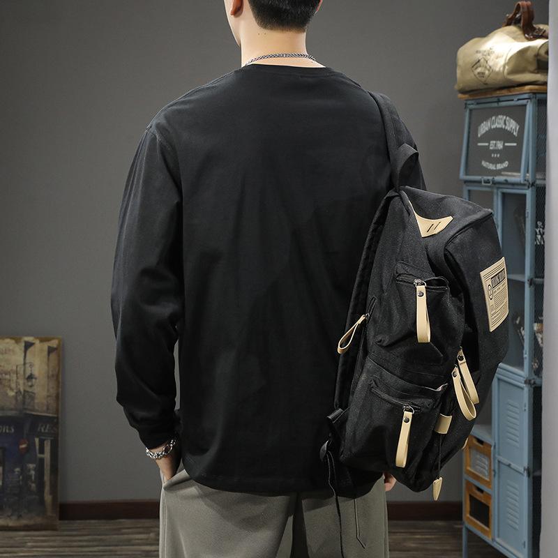 American Retro Cotton Long-Sleeved T-Shirt Men'S Loose Large Size Autumn Heavy Round Neck Bottoming Shirt Trendy Printed Sweater