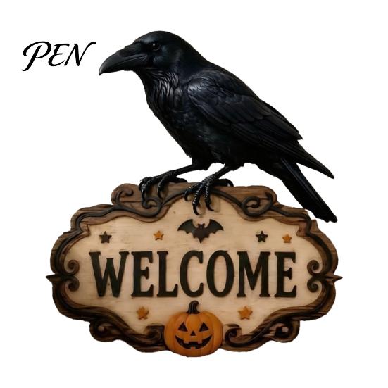 Outdoor Party Decorations Halloween Wooden Welcome Sign, Spooky Skull Frog Crow Witch Door Hanger, Hanging Plaque 2D Wall Sign for Home Decor Creative