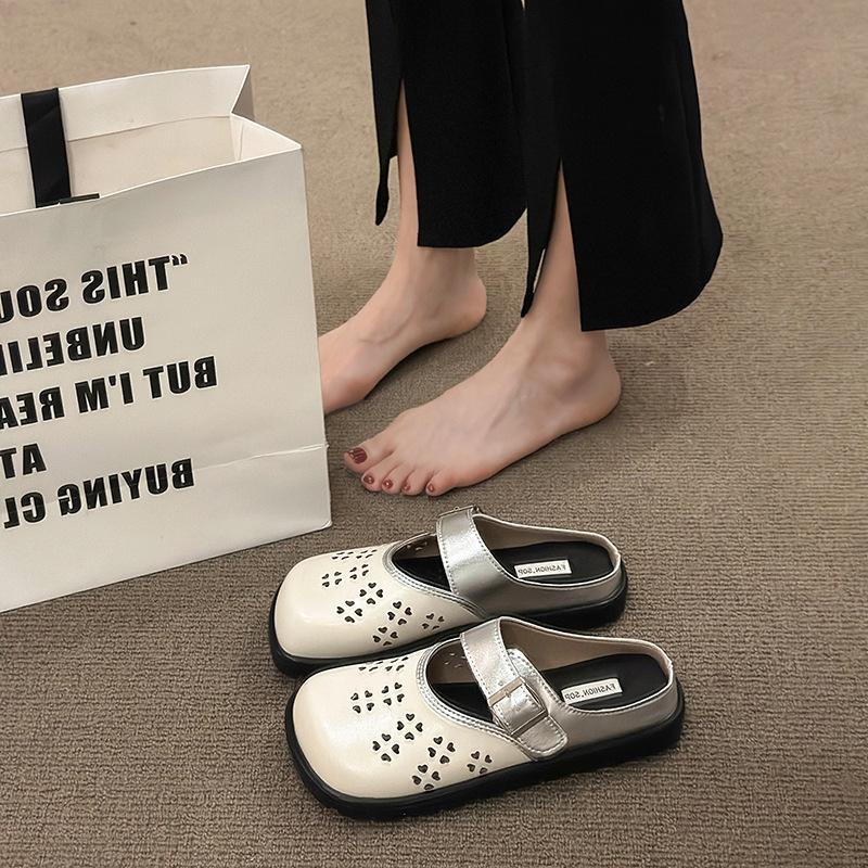 

2024 летняя новая верхняя одежда тапочки-мешки женские ретро универсальные туфли Muller квадратная голова одна педаль полуперетаскивание дырка обувь 40