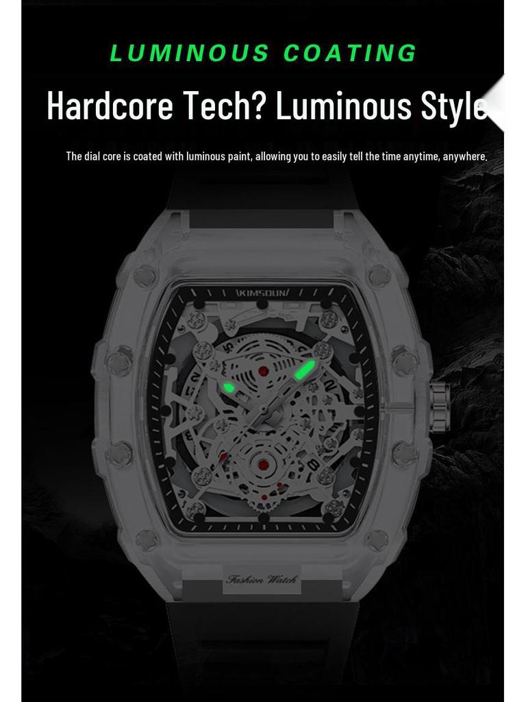 Men's Transparent Barrel-Shaped Quartz Waterproof Wristwatch