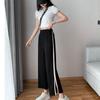 Sommer Damen Gerade Hosen Offene Weite Bein Hosen Sommer Chiffon Neun-Punkt Lose Eisseide Casual Gerade Hosen