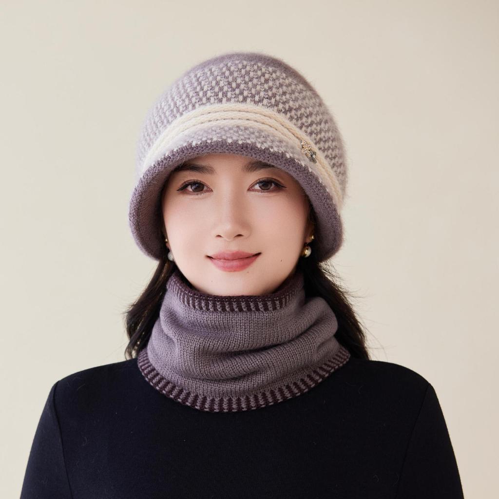 Rabbit Fur Knitted Autumn and Winter Middle-aged Hat Women's Wool Hat Winter Middle-aged Mother Hat
