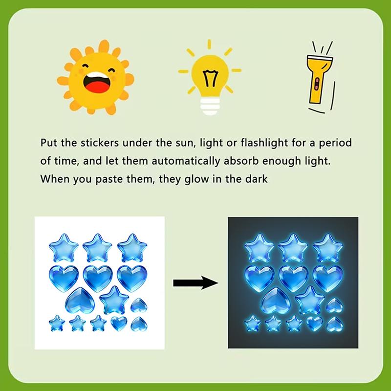 Blue Stars And Hearts Glow-In-The-Dark Toilet Sticker Self-Adhesive Removable Wall Sticker Bathroom Decoration Car Sticker