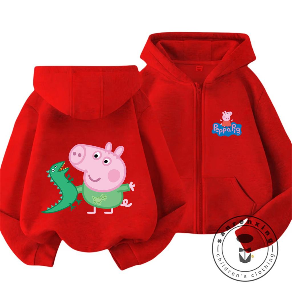 Trendy Cartoon Zipper Hoodie Cute Casual Winter Daily Wear Kids Sweatshirt Peppa Pig Children 3 14