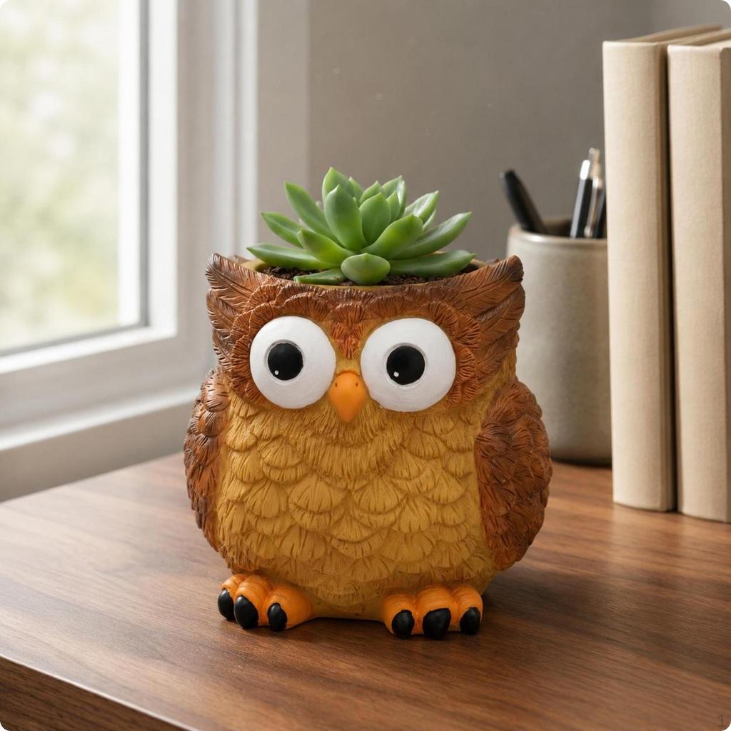 Owl Planter Resin Material Flower Pot Textured Animal Straight Eyes
