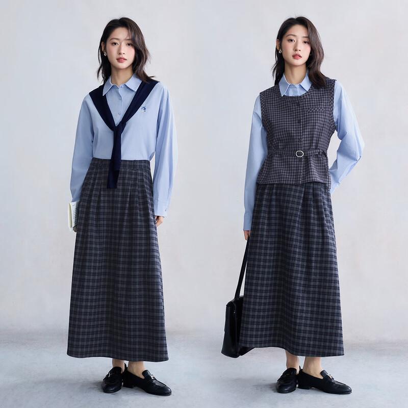 INMAN Women's Retro Plaid A-Line Skirt