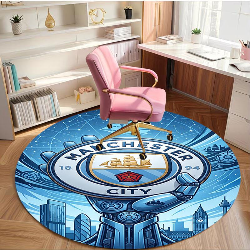 Manchester City FC Print Round Rug, Washable Floor Carpet, For Entryway Dorm Laundry Room Office Study, Home Decor Birthday Christmas Gift