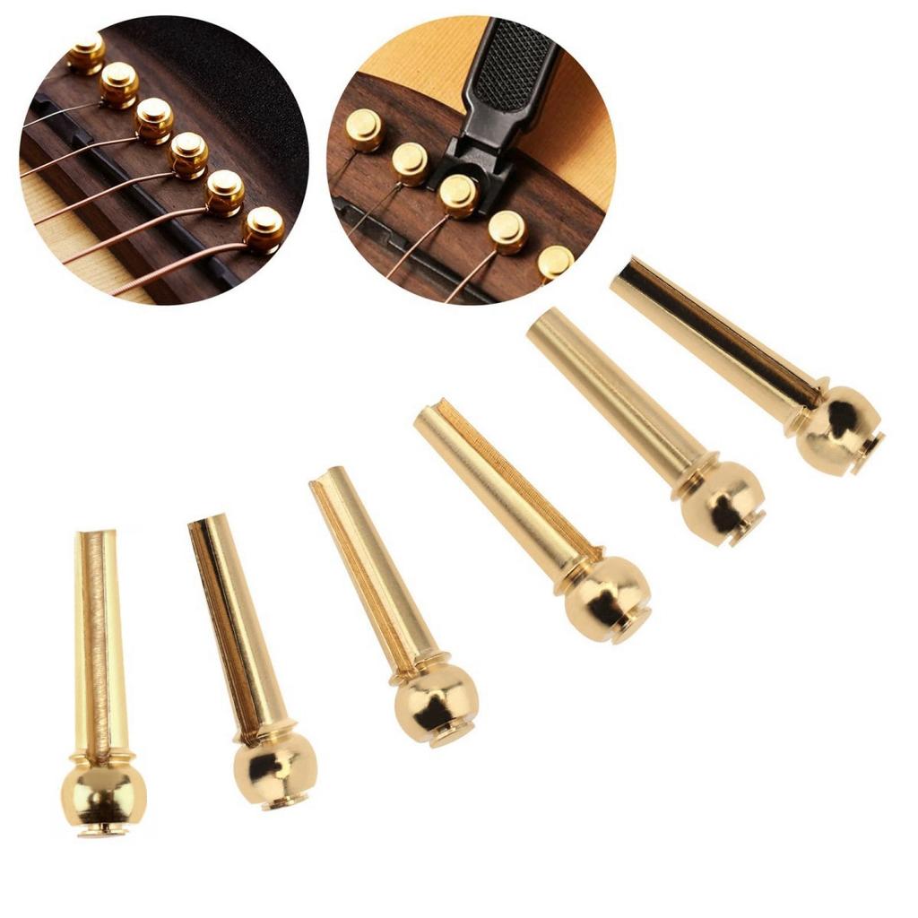 6Pieces Guitar Strings Nail Metal Acoustic Guitar Bridge Pins Brass Fixed Cone Pins String nut Nails Guitar Parts Replacement