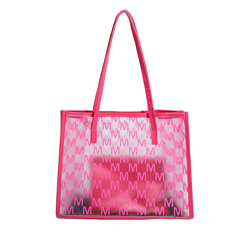 

2025 высококачественная прозрачная желеобразная большая вместимость письмо сумка-тоут для通勤 офисного работника сокровище мама мать универсальная розовый