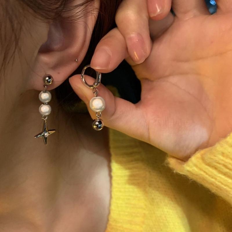 Pearl Drop Earrings for Women Girl Bridal Alloy Earrings Reflective Pearl Earrings Irregular Earrings Jewelry Decoration