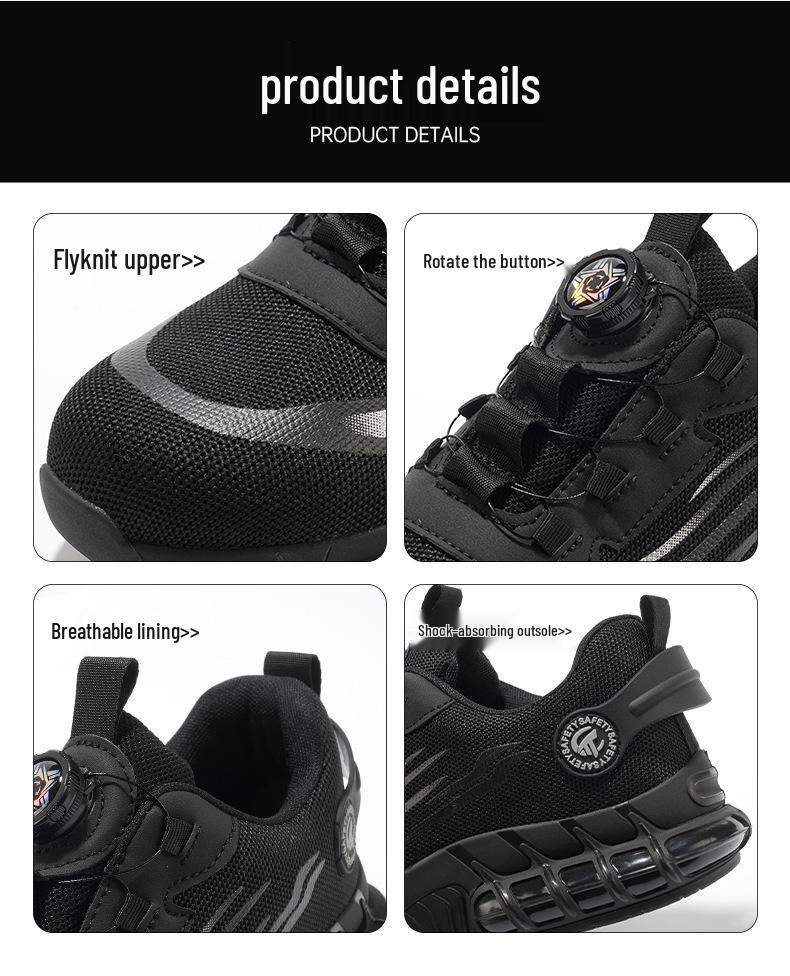 Lace-Free Men's Anti-Smash, Anti-Puncture, Breathable Safety Work Shoes with Rotary Button