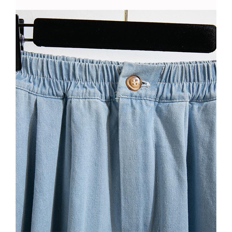 Dimanaf Plus Size Skirts Denim Buttons Fashion Patchwork Women Skirt Blue Short Skirt Loose 3XL 5XL