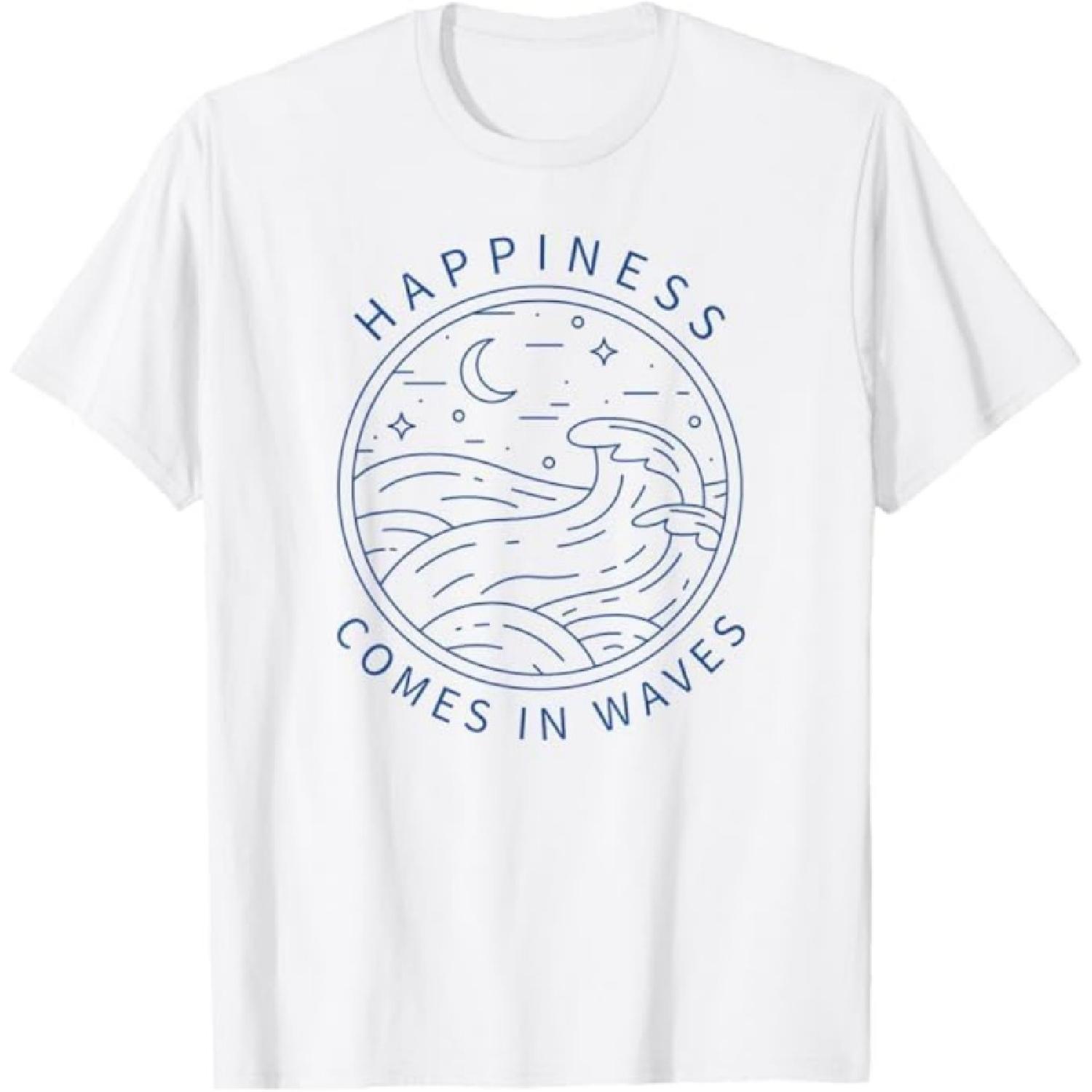 Happiness Comes in Waves Wave Surfer Surf Ocean Beach Lover T-Shirt LTDV Mens Womens Tank Top Sweatshirt Hoodie Longsleeve 358 Black S