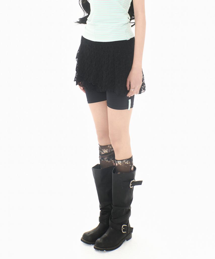 Mileko Lace Layer Wrap Skort Black