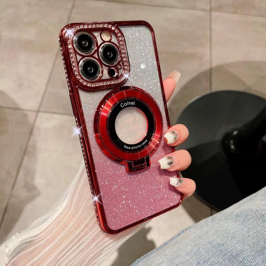 iPhone 17 Pro Max Electroplated Rhinestone Magnetic Bracket Glitter TPU Case 12