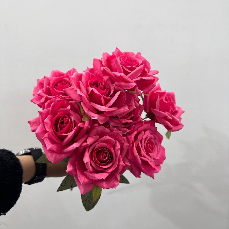 9 Heads Silk Cloth Burnt Orange Rose Bouquet for Wedding Home Party Christmas Decoration Bouquet Artificial Decorative Flowers