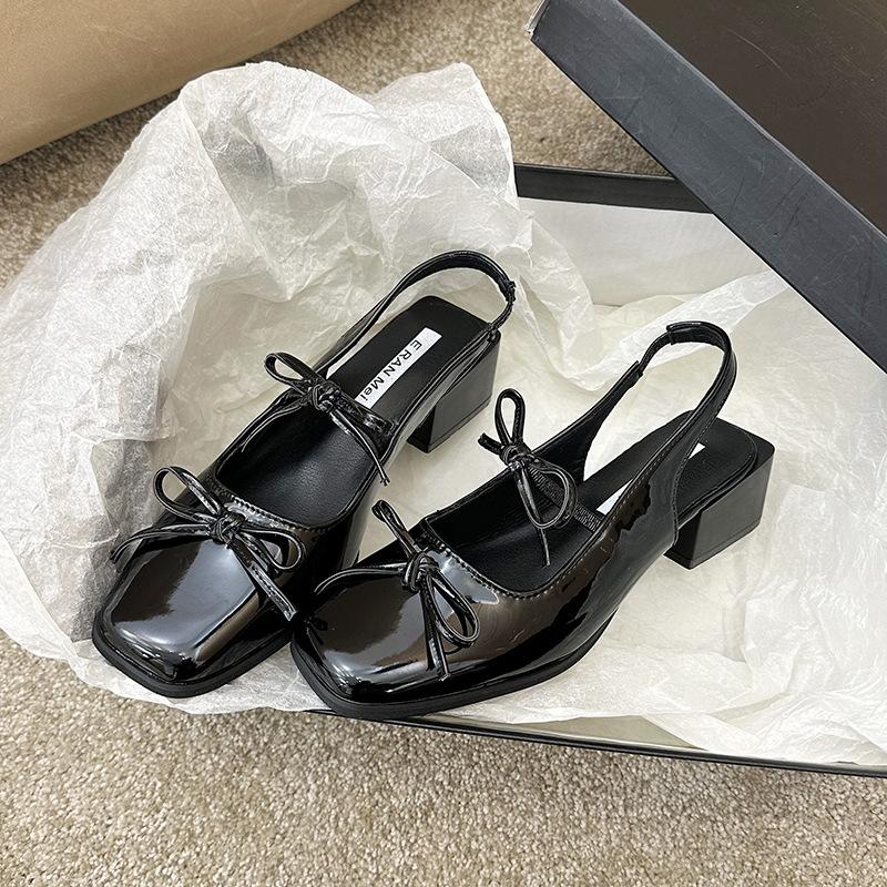 

Sweet square head, light mouth, empty bag head, Mary Jane sandals, women s summer new low-heeled bow sandals 35 чёрный