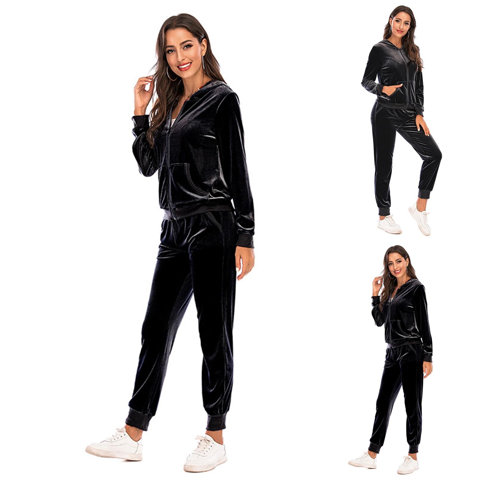 

Женский повседневный однотонный свитер на молнии с длинными рукавами, брюки, комплект из двух предметов