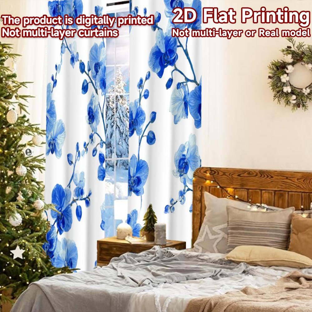 2pcs   2D FLAT PRINTING Curtains (Without Rod) Floral Symphony Christmas Festival Creative Curtains Polyester Easy Install