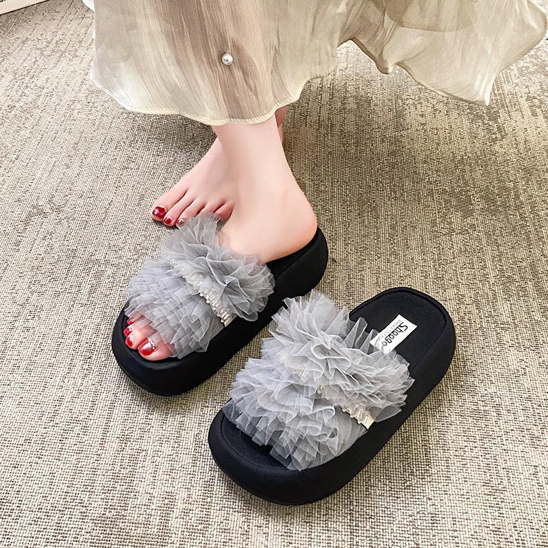 

Туфли на толстой подошве с одним плечом Женская обувь Тапочки Увеличивающие рост Новые Универсальные Пляжные сандалии 40 фиолетовый