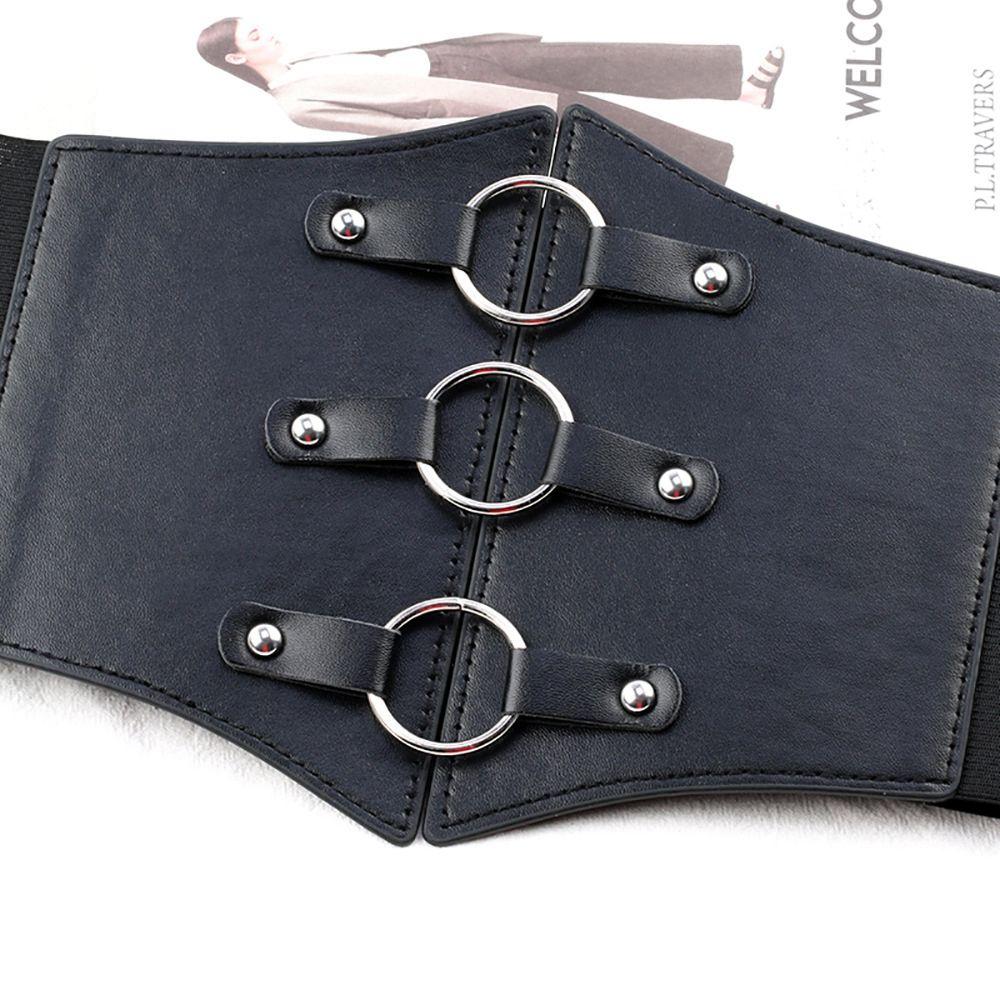 Body Rivet Metal Buckle Wide Waistband PU Leather Cummerbund Skirt Decorations Elastic Waist Strap