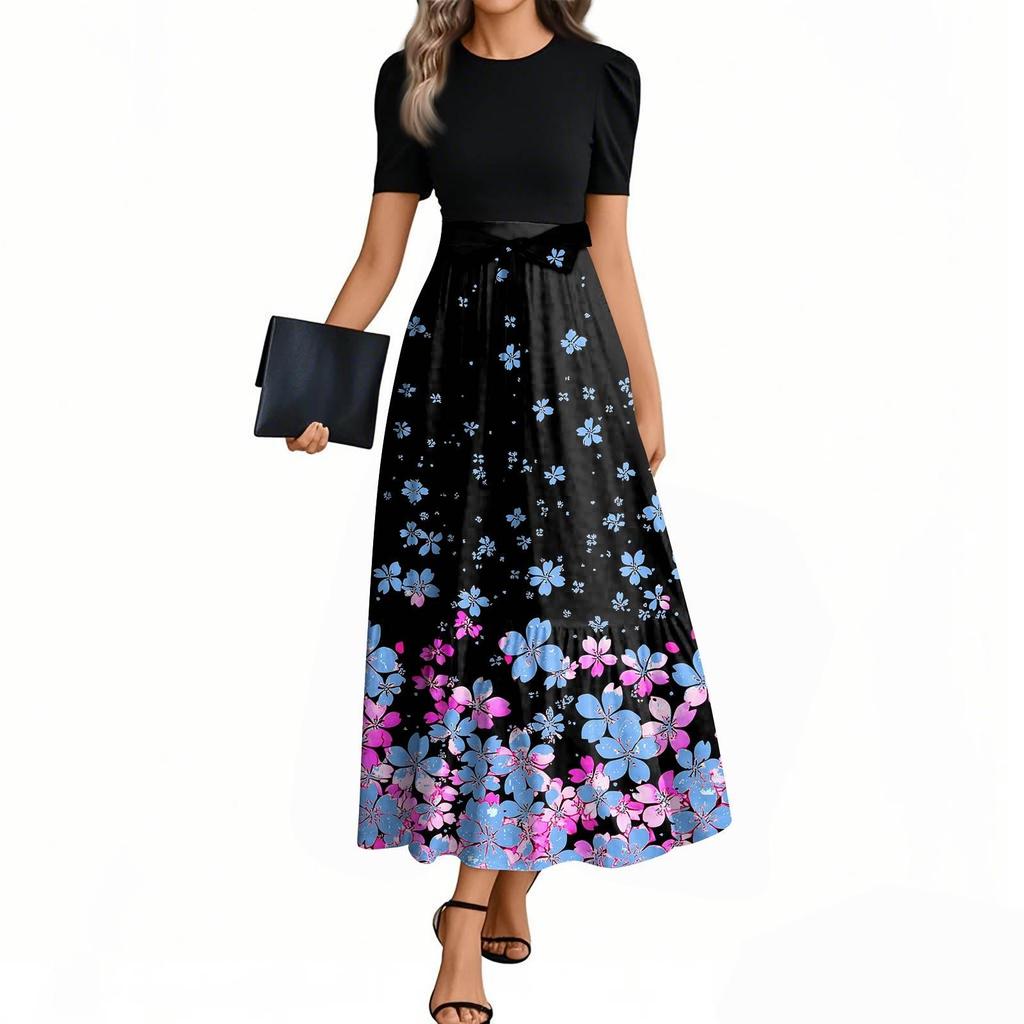 Women's Floral Print High Waist Fashionable And Elegant Dress