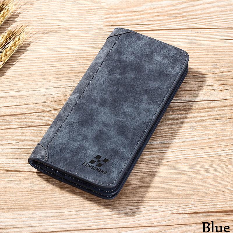 

Мужской кошелек, винтажный, из искусственной кожи, матовый, длинный, с карманом для монет, мужской кошелек, держатель для удостоверения личности, сумка для денег синий