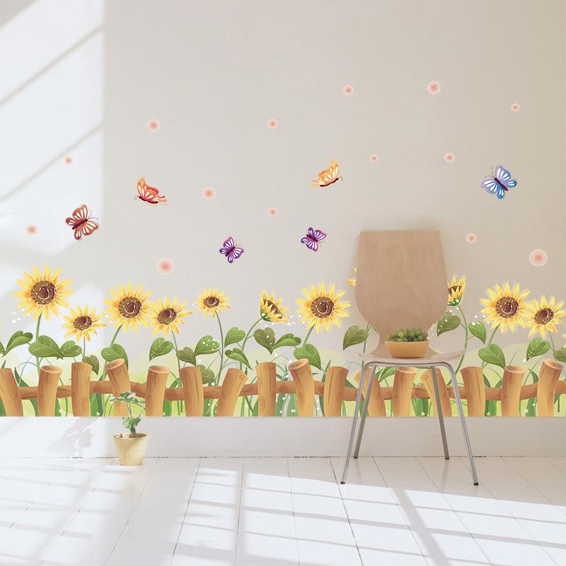 Sunflower Wall Sticker Golden Yellow Self Adhesive Home Decor for Living Room Bedroom Kickboard Border Decoration