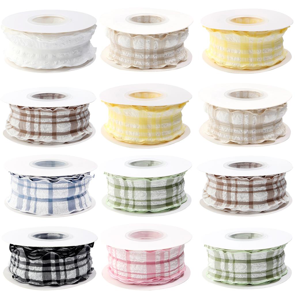 10Yards Polyester Wired Edge Ribbons Bubble Grid Crinkle Ribbon for Crafts Supplies DIY Gift Packaging Clothing Bouquet Decorate
