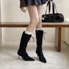 2025 autumn and winter European and American new pointed thin heel high heel temperament French suede lace up fashionable sexy beautiful women boots