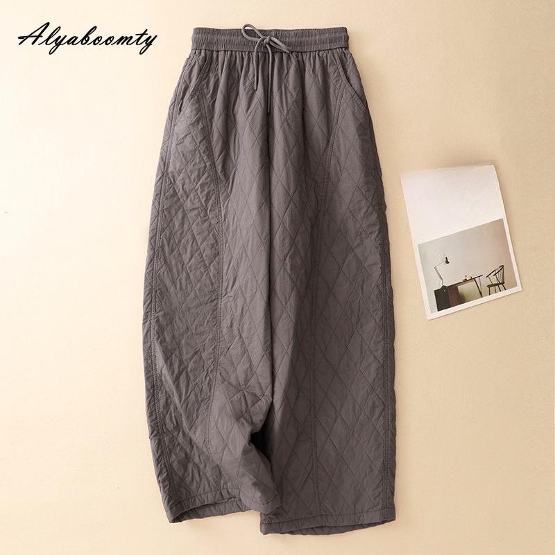 Korean Style Plus Size Autumn Winter Women Straight Pants Drawstring Gray Black Apricot Warm Trousers Vintage Casual Loose Basic Ladies' Pants