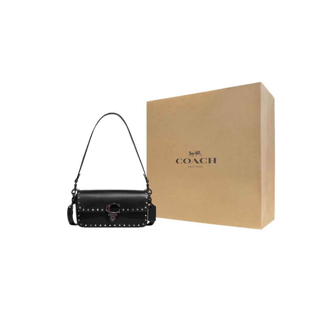 New COACH Studio Glove Tanned Leather Shoulder Bag, Crossbody Bag Women's Black CE763-V5BLK