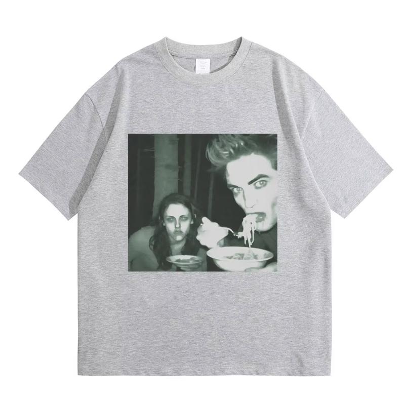 Funny Twilight Edward and Bella Eating Noodles In The Forest Tshirt Robert Pattinson Meme Tshirt Unisex Vintage Oversized T Shirts