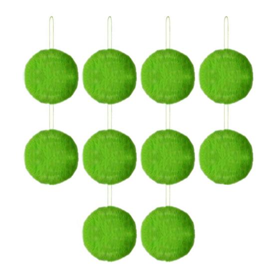 10 Pcs Green Furry Christmas Ball Ornaments with Red Bow Soft Faux Fur Pom Pom Ball Hanging Decorations for Holiday Tree Decor