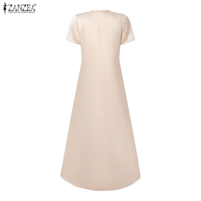 ZANZEA Women Casual Round Neck Short Sleeve Lace Crochet Patchwork Dress