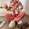**Kadın Flanel Pijama Takımı Yuvarlak Yaka Jakarlı Uzun Peluş Kalın Sıcak Ev Giyimi**