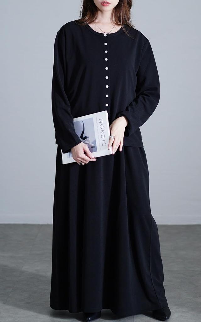 Gold Japan Übergröße Langes Kleid und Strickjacken-Set mit Perlen Perfekt für und Größe Schwarzes Damenkleid, Ärmel, Stretch, Winter, Herbst, Frühling, maru-30108,