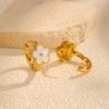 Stainless Steel Dainty White Flower Hoop Earrings Gold Plated Small Floral Huggies Earrings Waterproof Party Jewelry for Women