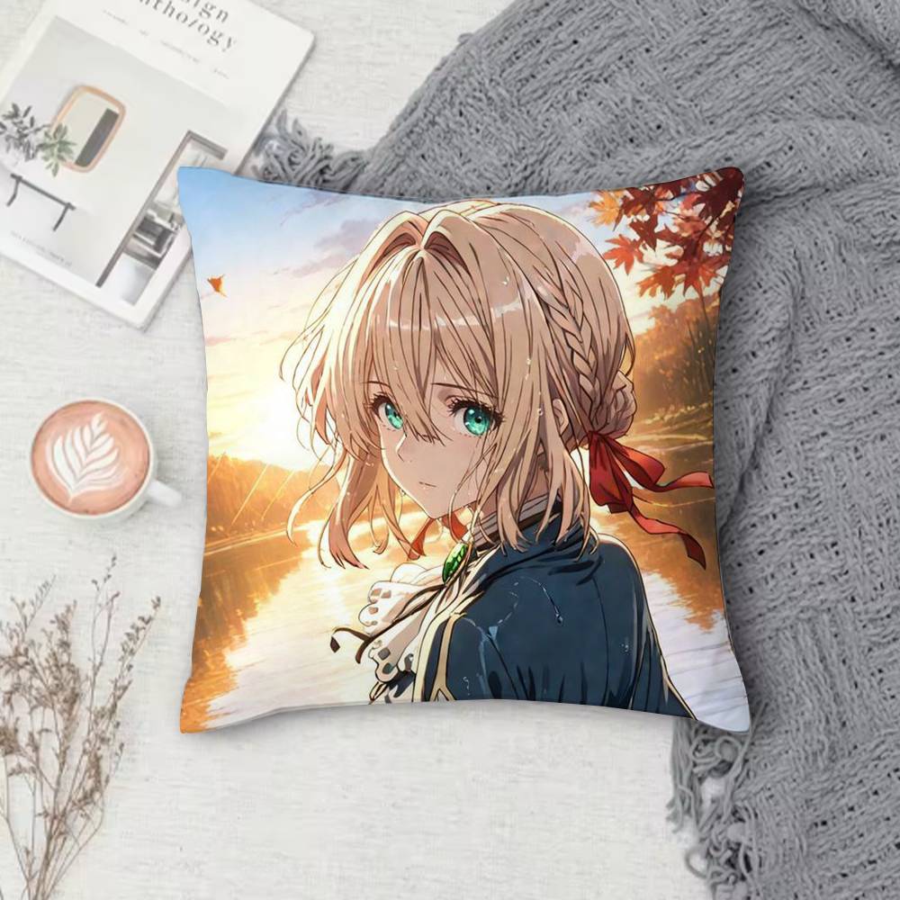 V-Violet Evergarden Double-Sided Printed Square Decorative Cushion Cover For Sofa Living Room Home Decor