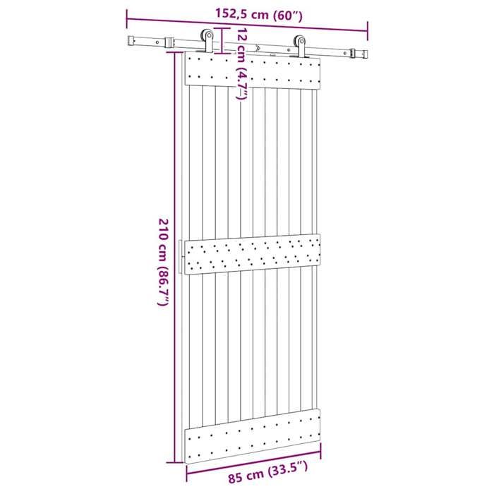 VidaXL Sliding Door and Hardware Kit 85x210 Cm Solid Pine 3332666