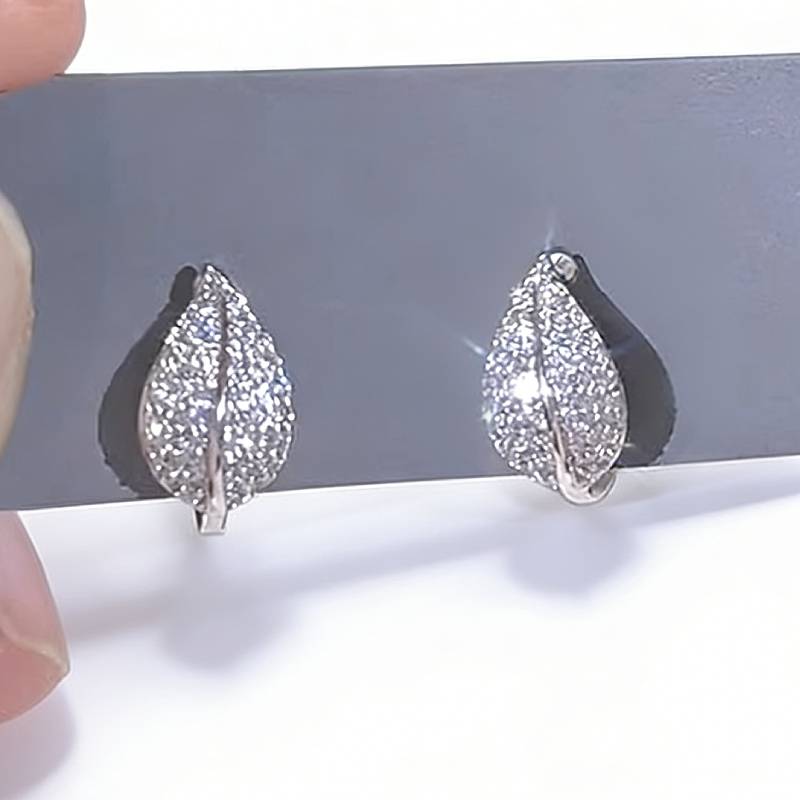 

Huitan Fresh Style Leaf Shaped Women Hoop Earrings Elegant Party Wedding Lady Accessories Chic Zircon Inlaid Shiny CZ for Daily