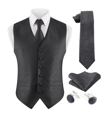 Mens Formal Wedding Waistcoat Paisley Floral Suit Vest Slim Tuxedo Silk Tie Set
