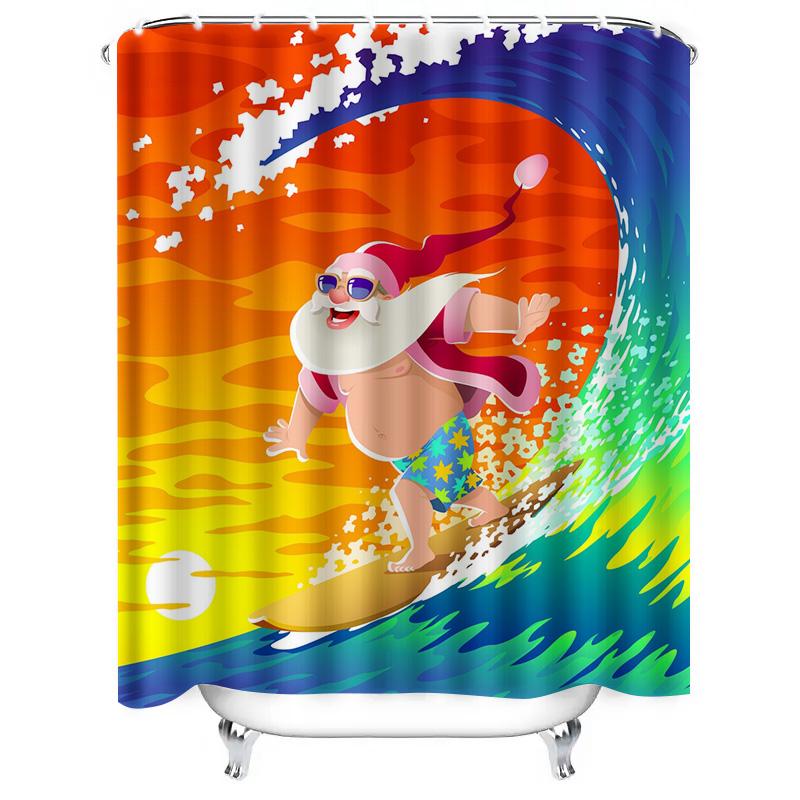 TU Santa Surfing Shower Curtain Tropical Christmas Beach Themed Bathroom Decor Festive Holiday Vibes Waterproof Home Decor Gift